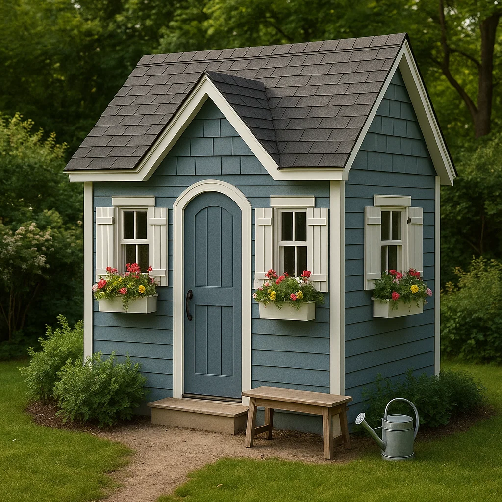 Caseta de Jardín Azul con Blanco. Madera Sintética para Jardín Exterior. 160×120×220 cm