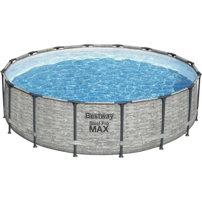 Kit Piscine hors sol tubulaire BESTWAY - Steel Pro Max™ - 488 x 122 cm - Ronde (Livrée avec pompe de filtration. échelle et bâche)