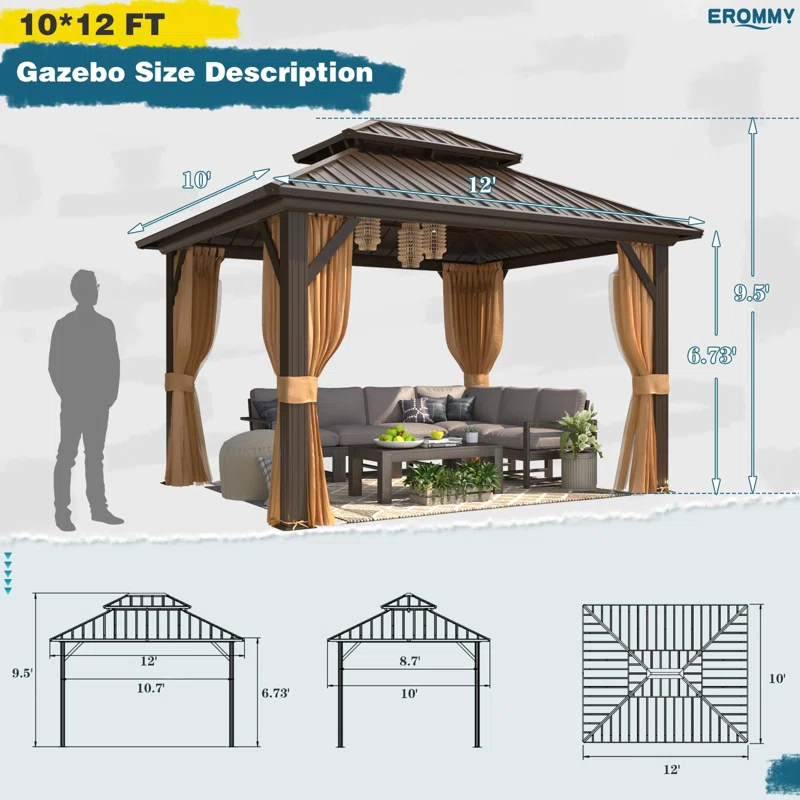 Outdoor Patio Gazebo. Hardtop Gazebo with Galvanized Steel Roof and Aluminum Frame