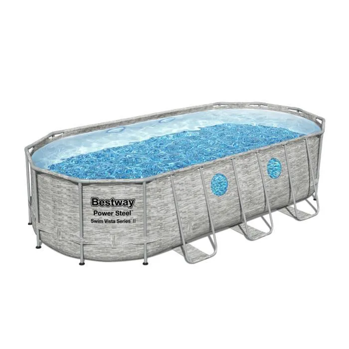 Kit Piscine hors sol - BESTWAY - Power Steel - 549 x 274 x 122 cm - Ovale (Avec pompe de filtration. échelle. bâche)