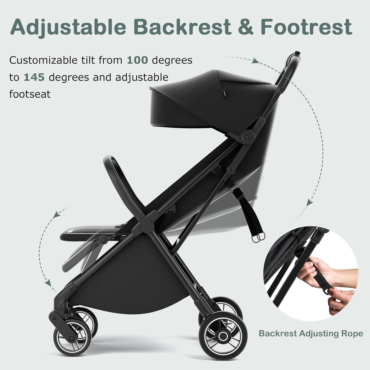INFANS Lightweight Baby Stroller, One-Hand Gravity Fold, Compact Travel Stroller for Airplane with Aluminium Frame Adjustable Backrest, Foldable Toddler Stroller for Infant 0-36 Month