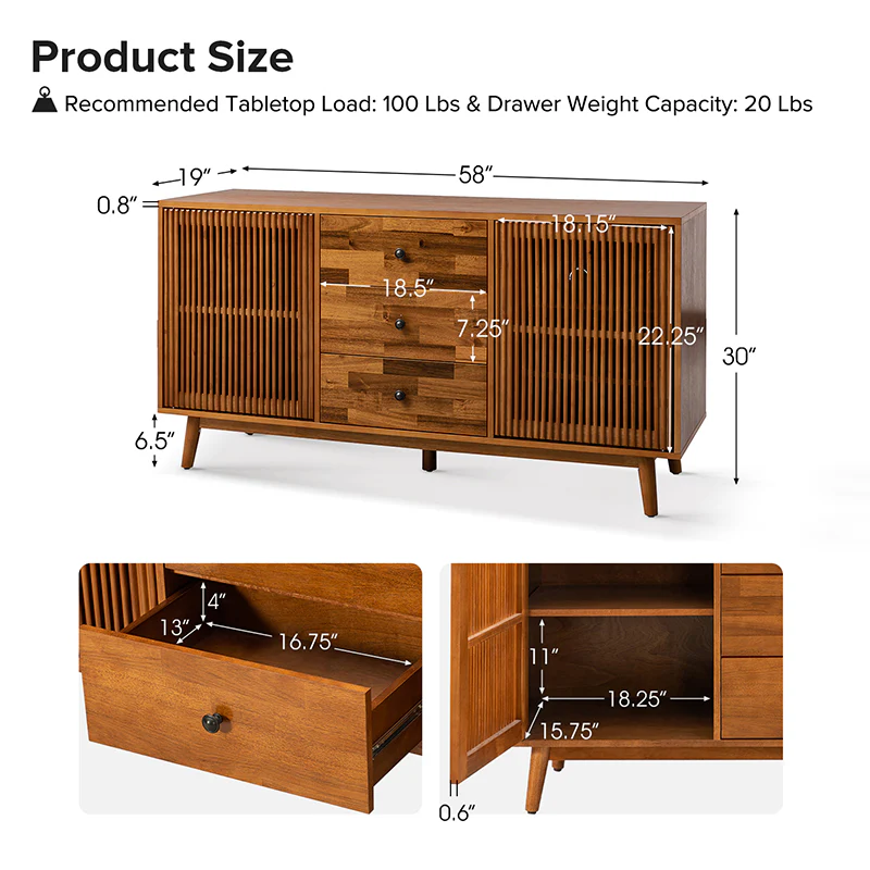 Chris 58 Wide 3 Drawer Sideboard