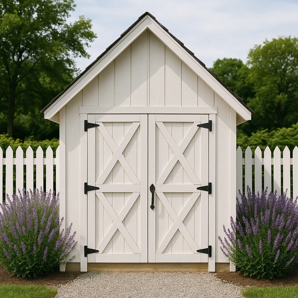 Caseta de jardín. caseta de almacenamiento blanca de madera para exterior. 180x140x220 cm