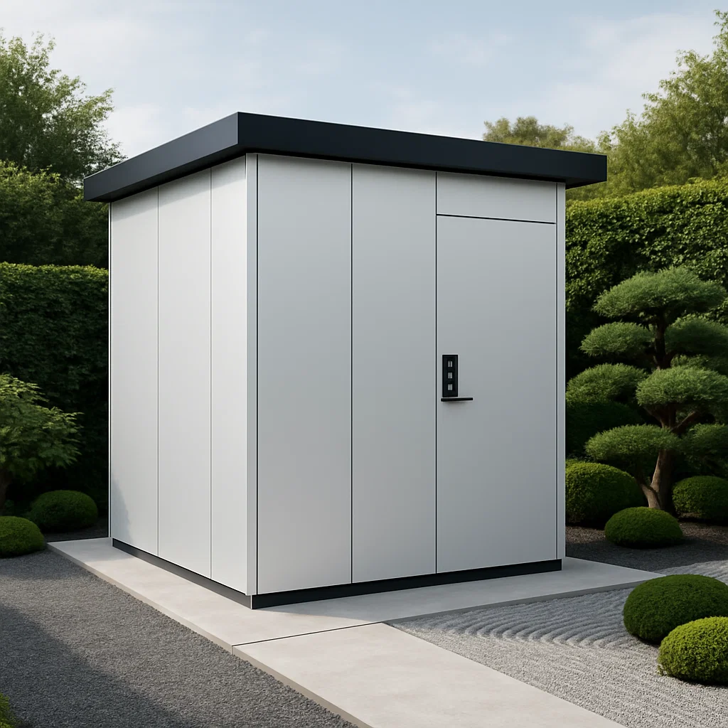 Caseta de Jardín Blanco con Marco Negro Metal Jardín Exterior 220×150×205 cm