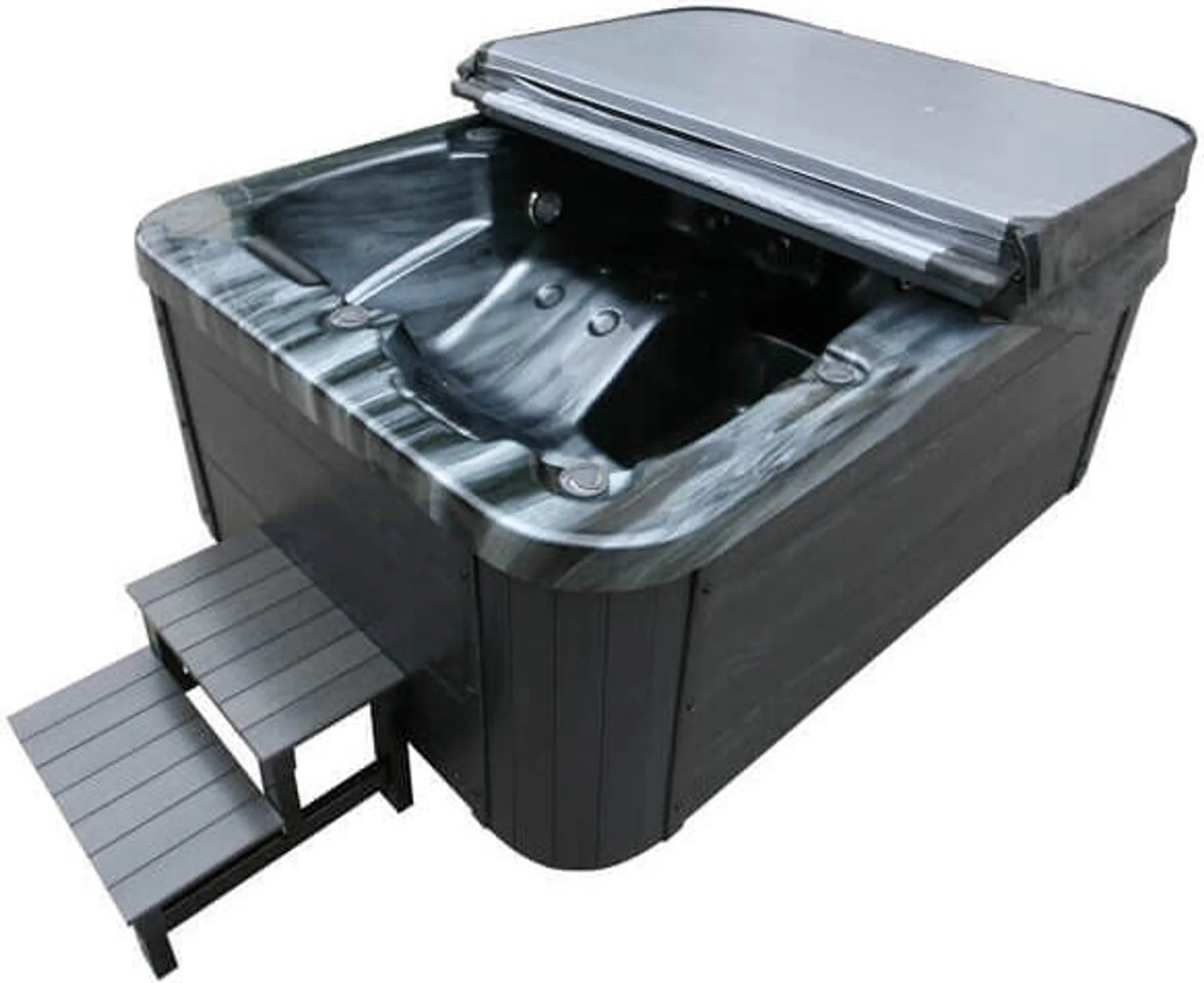 HOME DELUXE - Outdoor Whirlpool Black MARBLE inkl. Treppe und Thermoabdeckung