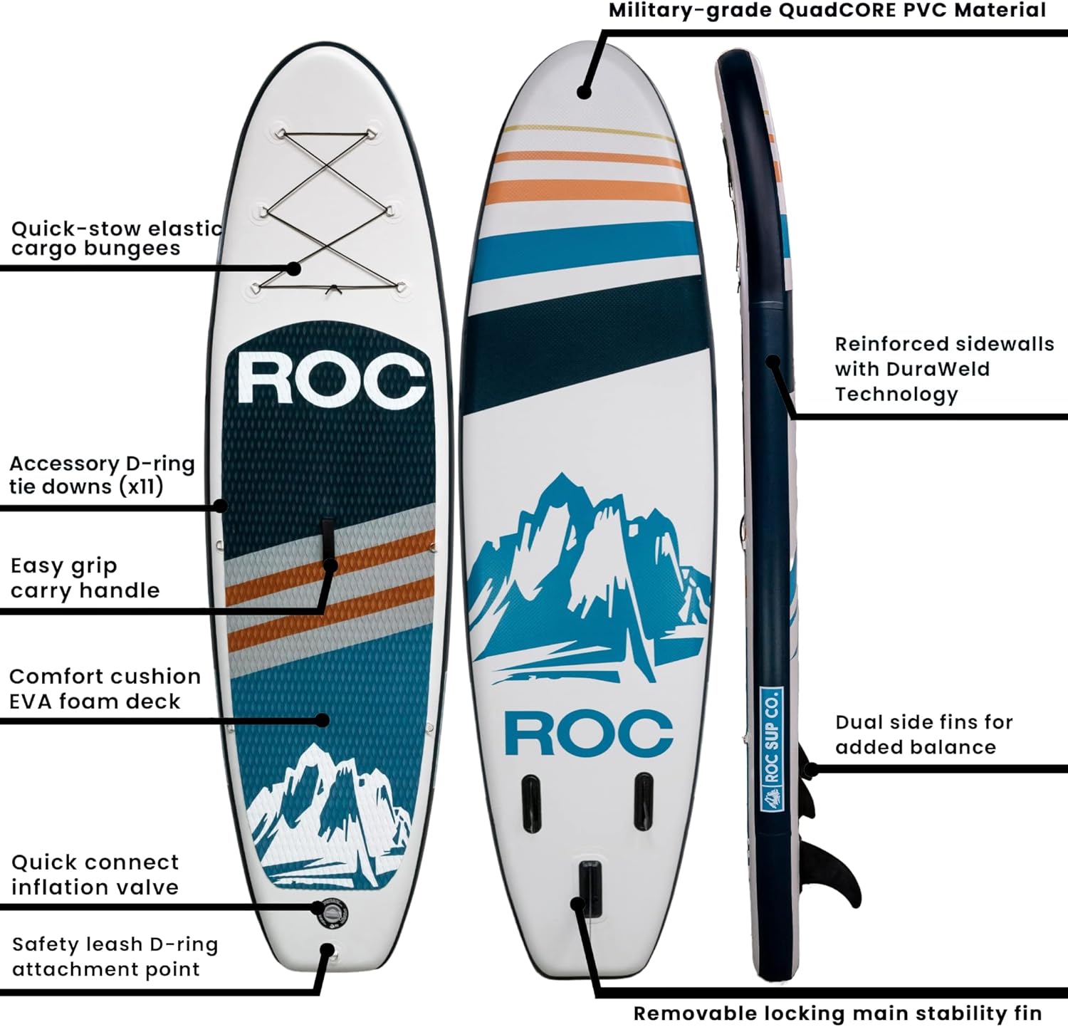 Roc Inflatable Stand Up Paddle Boards with Premium SUP Paddle Board Accessories, Wide Stable Design, Non-Slip Comfort Deck for Youth & Adults