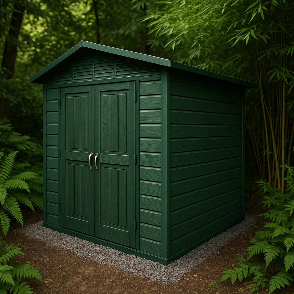 Caseta de jardín armario doble puerta verde oscuro resina para exteriores 180x110x200 cm