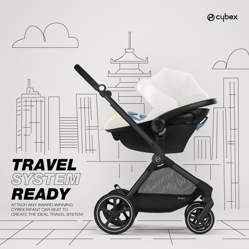 Cybex EOS 5-in-1 Travel System Stroller + Lightweight Aton G Infant Car Seat, Seashell Beige