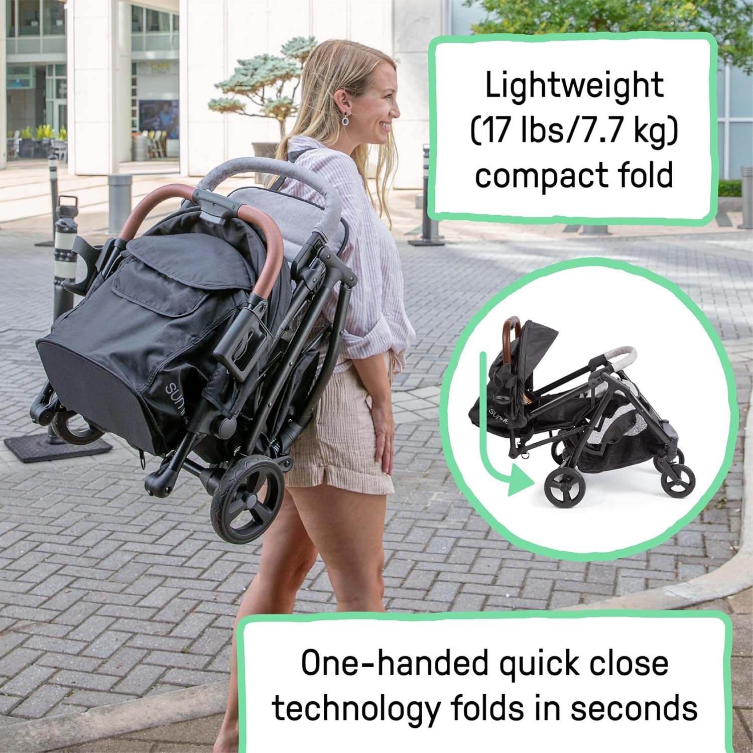 Ingenuity 3Dquickclose CS+ Compact Fold Stroller – Lightweight Stroller with Oversized Canopy, Extra-Large Storage and Compact Fold