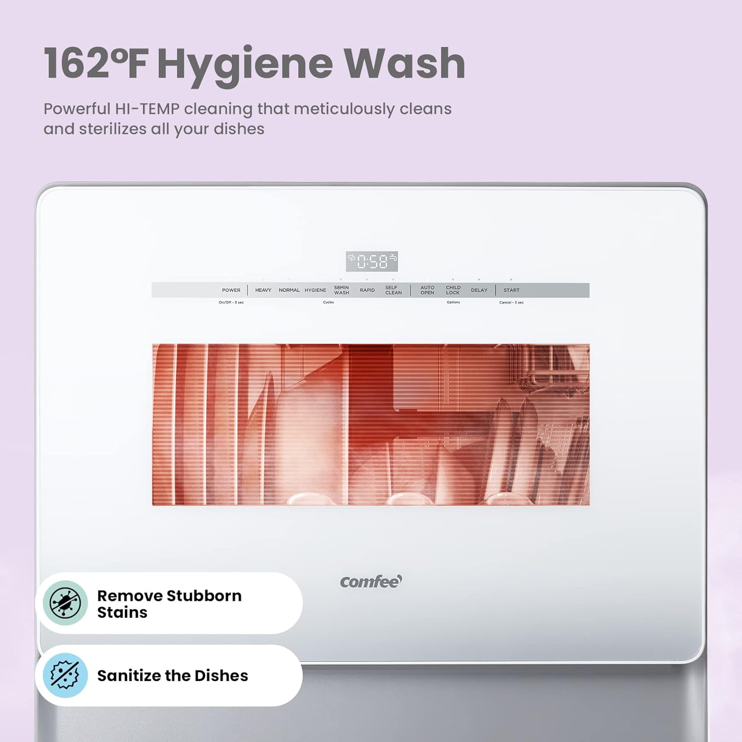 COMFEE' Portable Dishwasher, Countertop Dishwasher with 3 Place Settings, Mini Dishwasher with More Space Inside, 6 Programs, Auto-Open Drying, Touch Control, White