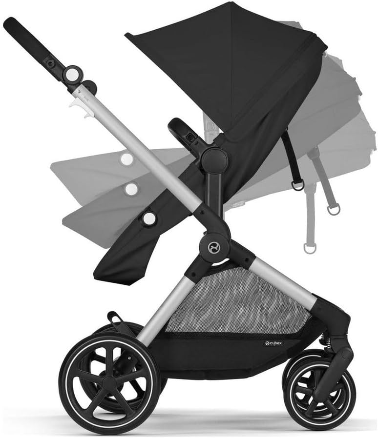 Cybex EOS 5-in-1 Travel Stroller + Aton 2 Infant Car Seat with SensorSafe & Load Leg – Converts from Carriage to Reversible Toddler Seat, Travel System Ready, Lightweight & Comfortable, Black/Black