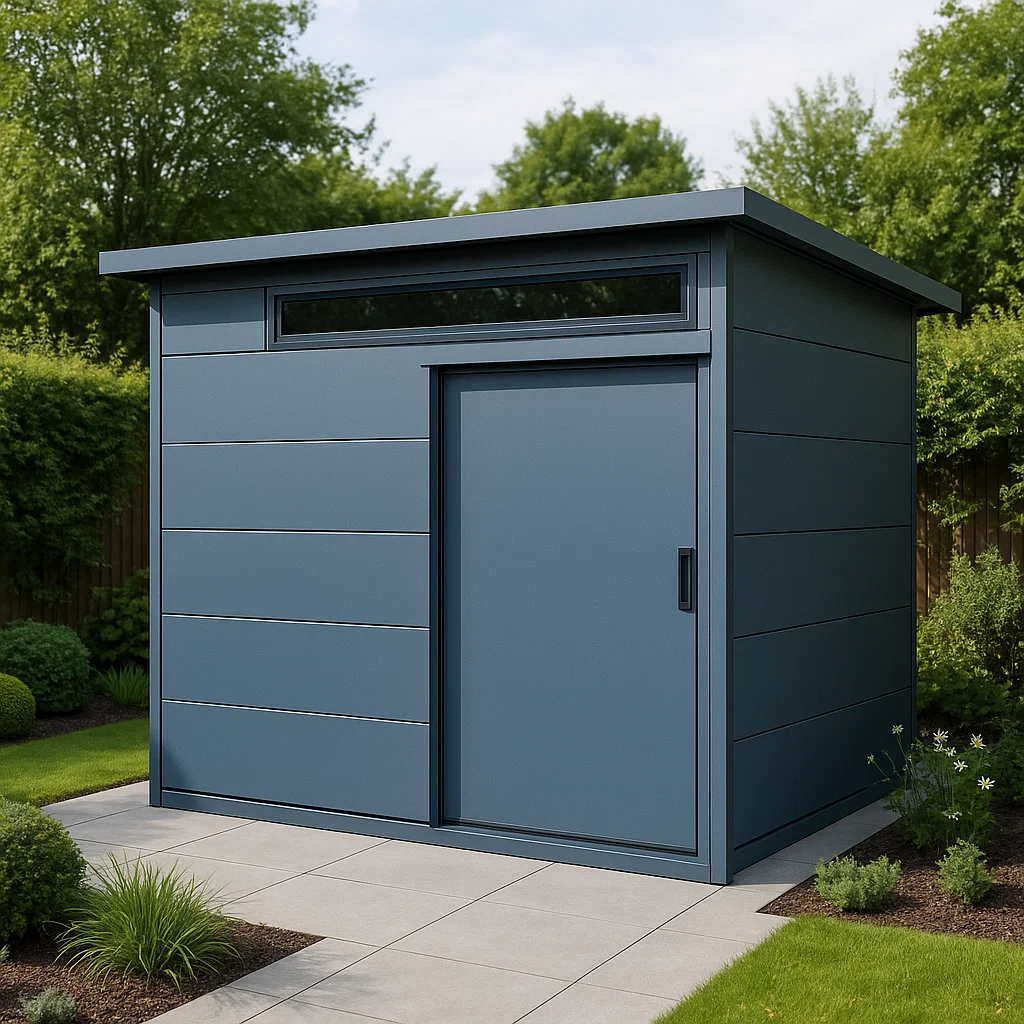 Caseta de jardín. caseta metálica azul grafito de acero para exterior. 220x160x210 cm
