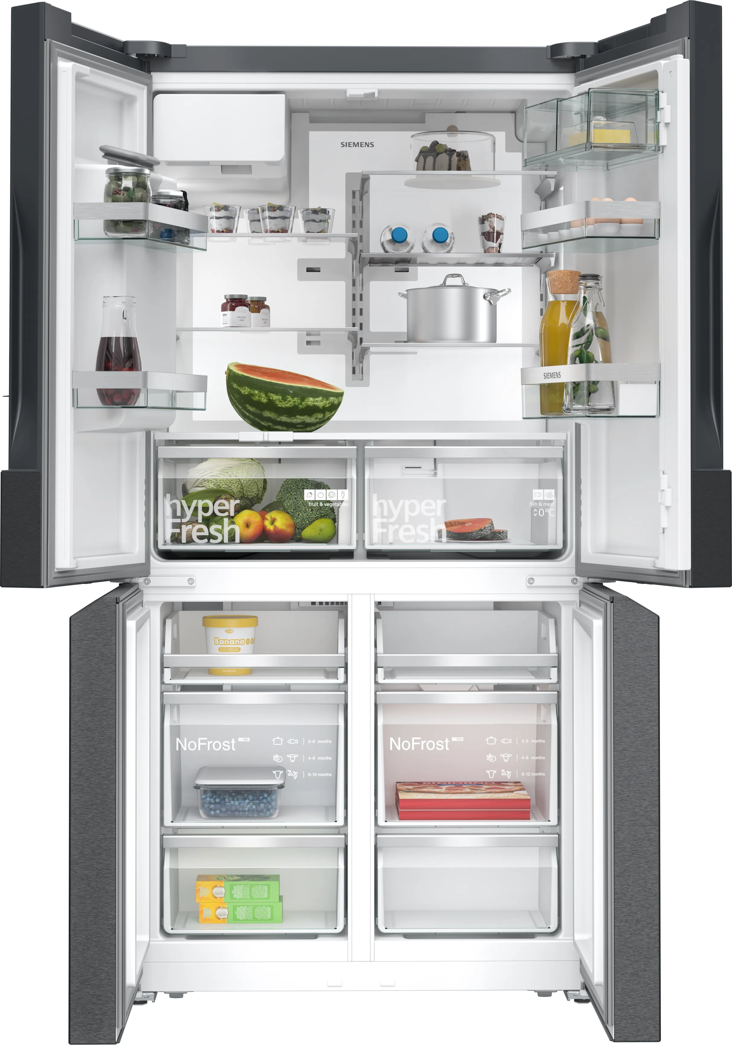 SIEMENS KF96DPXEA iQ700 French door bottom freezer. multi door 183 x 90.5 cm Brushed black steel antiFingerprint. Total noFrost