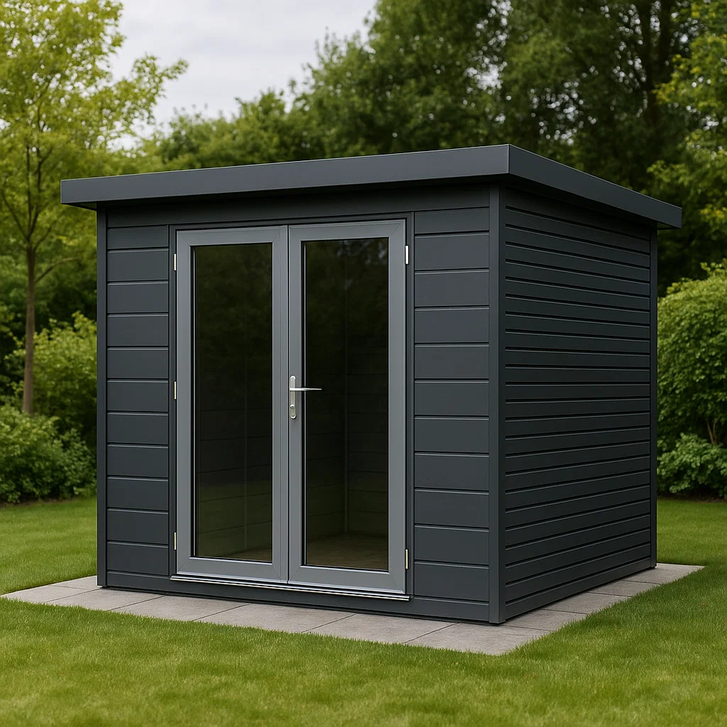 Caseta de jardín cobertizo gris oscuro acero galvanizado para exteriores. 210x210x220 cm
