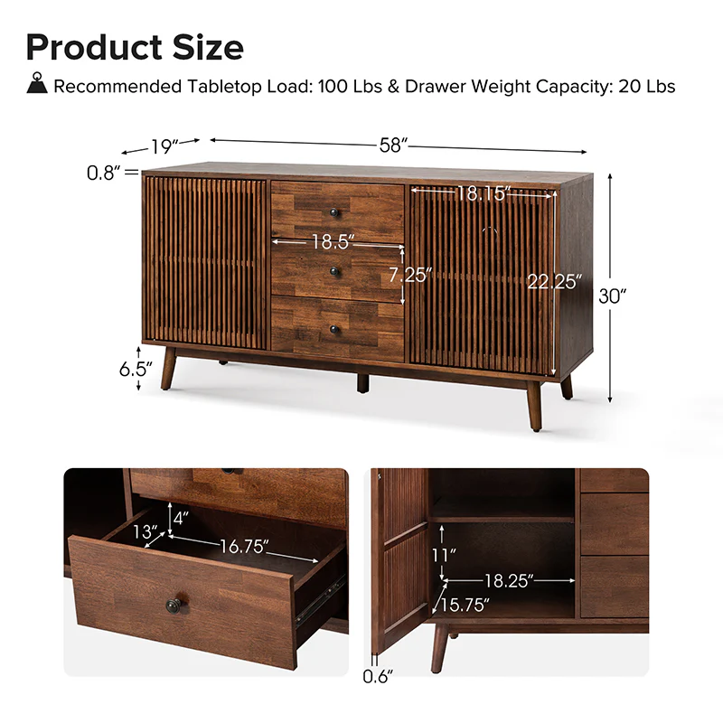 Chris 58 Wide 3 Drawer Sideboard