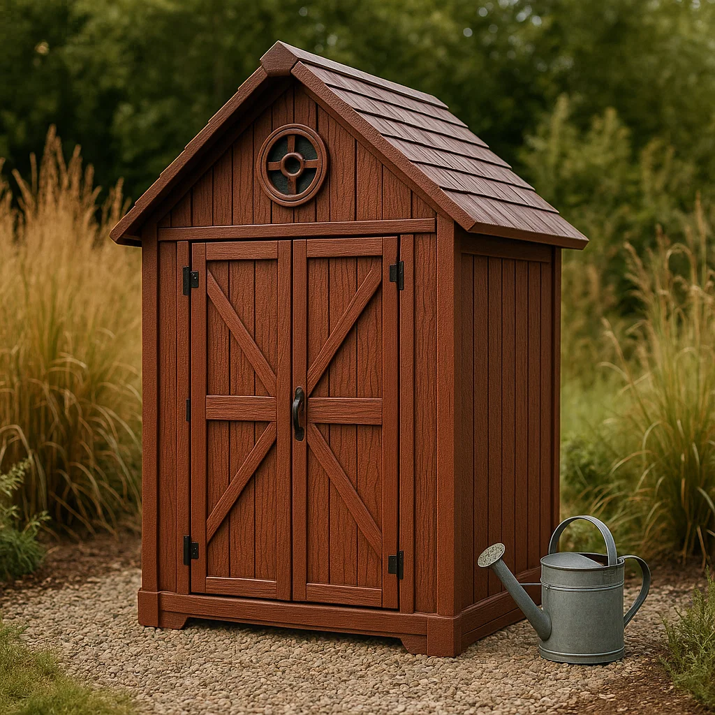 Caseta de jardín caseta de almacenamiento color madera roja de resina para exterior 120x85x190 cm