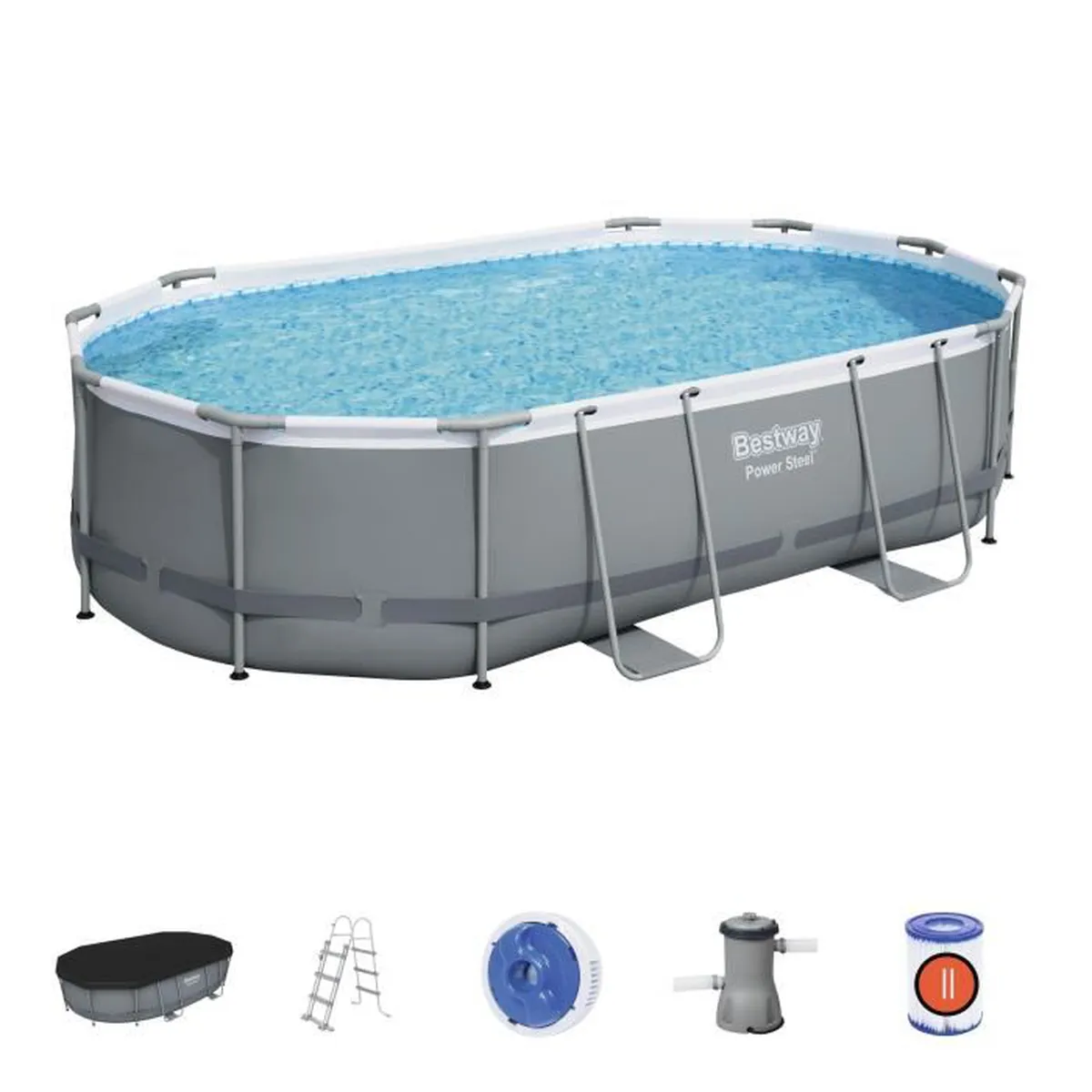 Kit Piscine hors sol tubulaire BESTWAY - Power Steel™- 488 x 305 x 107 cm - Ovale (Livrée avec une échelle. une bâche. un épurateur)