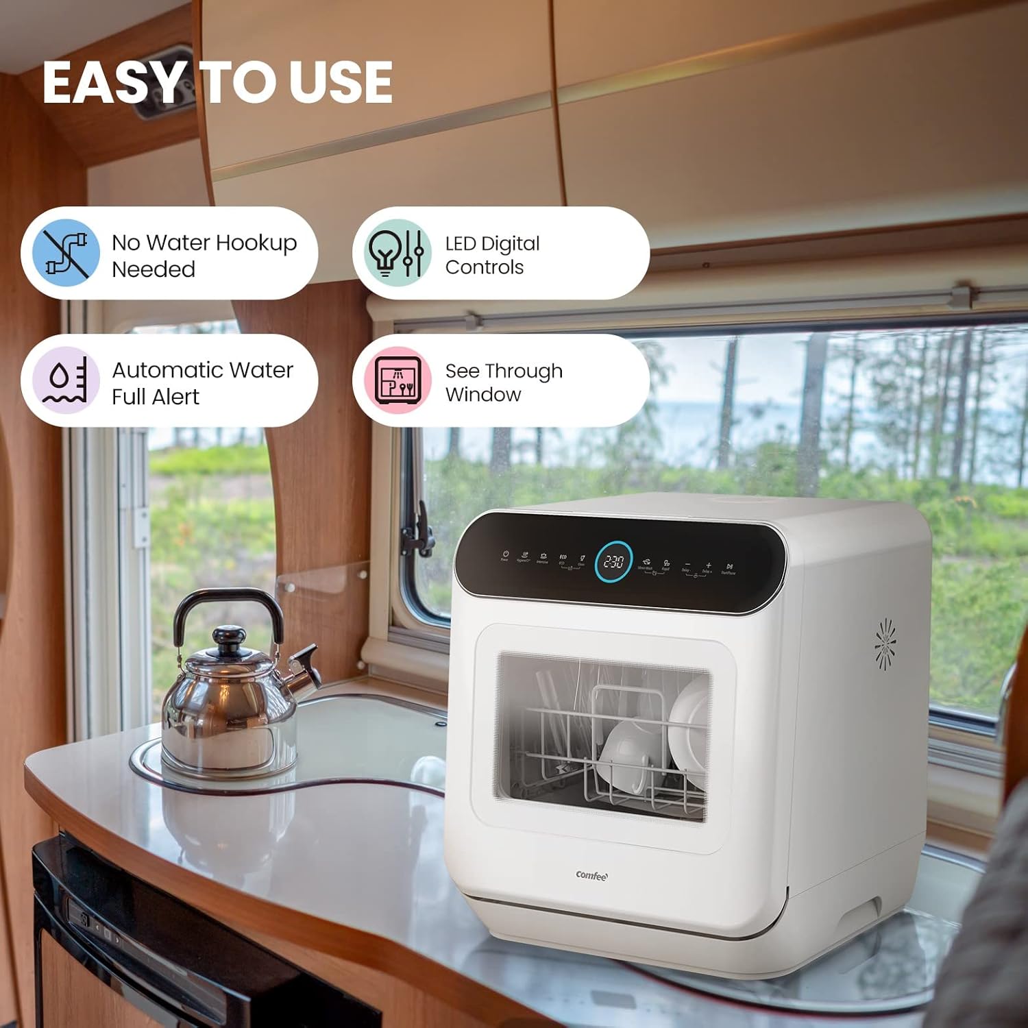 COMFEE' KWH-TD305-W TD305-W Dishwashers, 3 Place Setting, Black&White