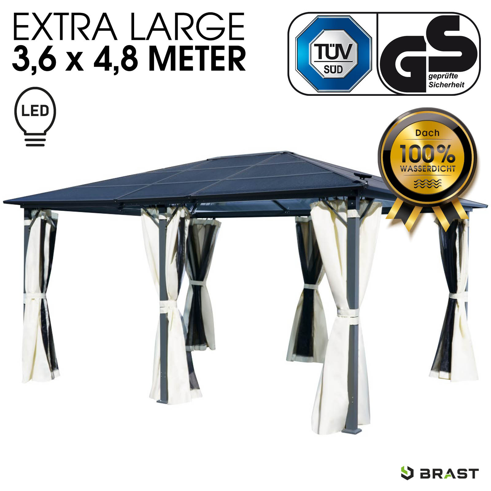 BRAST Alu-Pavillon PREMIUM 3.6x4.8m beige inkl. LEDs