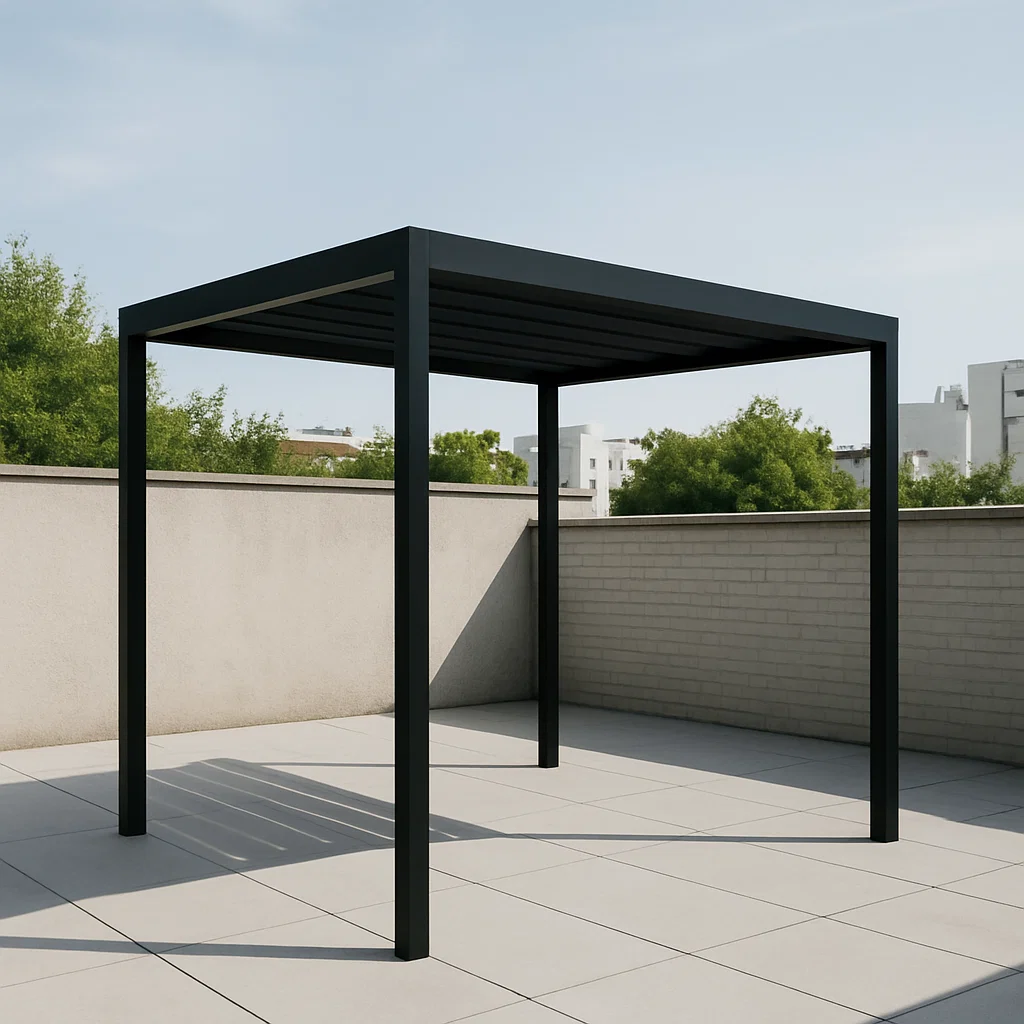 Pérgola metálica con estructura negra para jardín y terraza. 300x300x250 cm