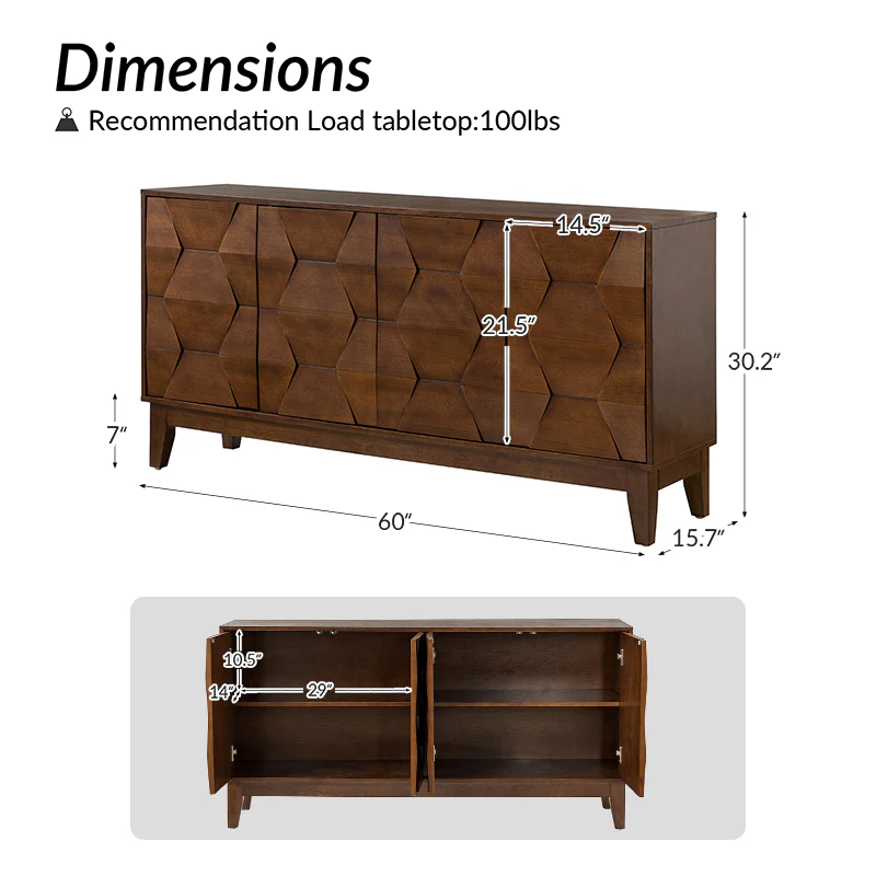 Kamu 60'' Sideboard : Stylish Shoe Storage Cabinet Entryway Solution