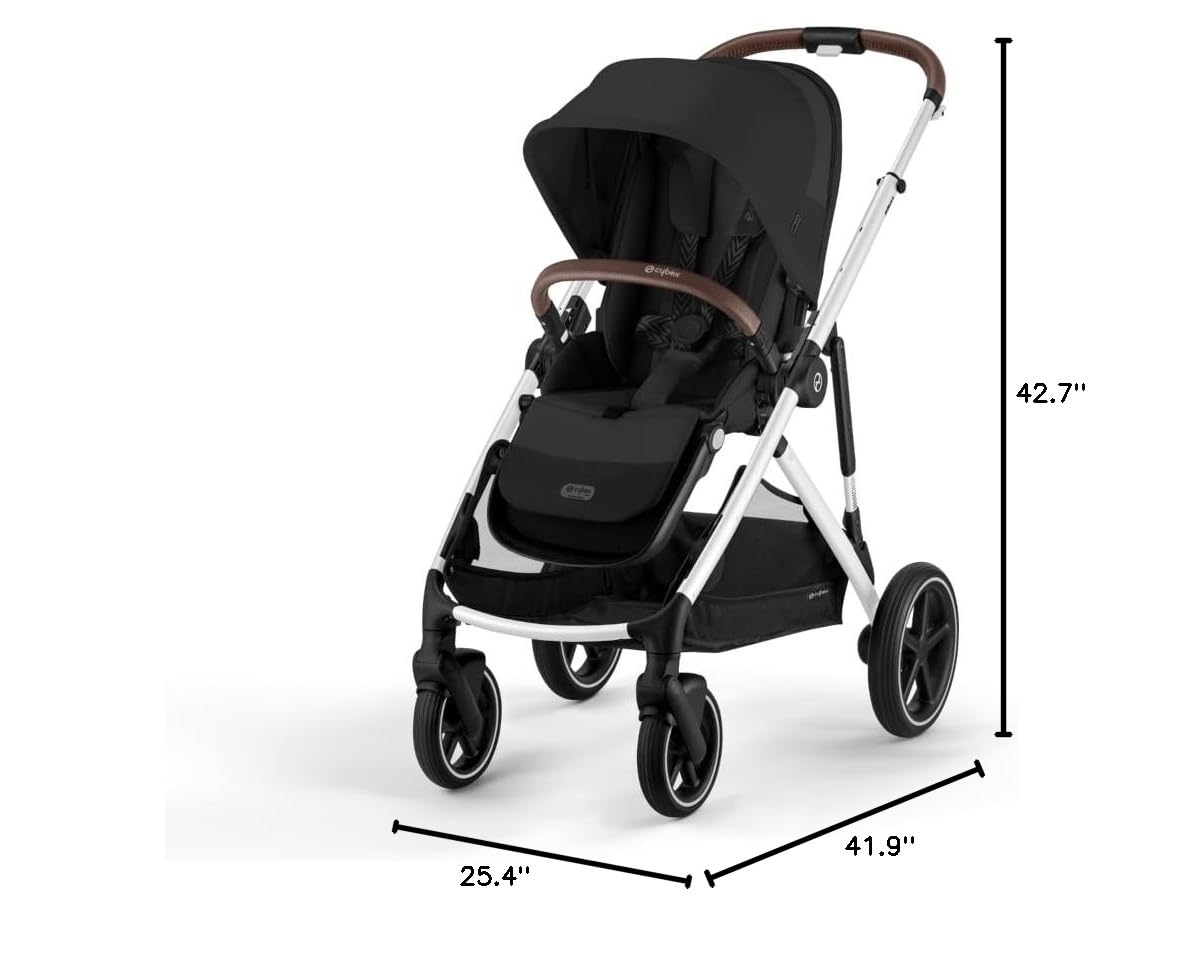 Cybex Gazelle S All-in-One Toddler and Baby Stroller with Over 20 Modular Configurations, Ergonomic Near-Flat Recline, Shopper Basket, and Compact Fold, Moon Black, Silver Frame