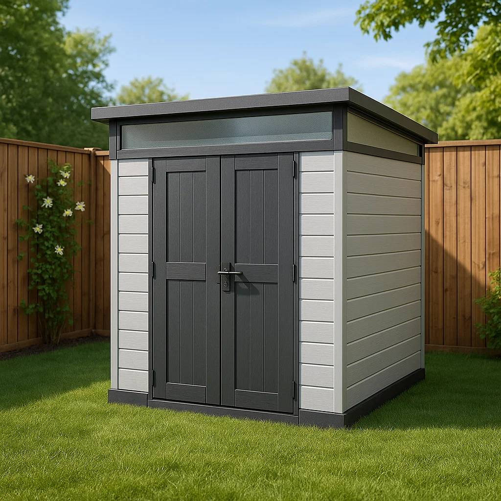 Caseta de jardín. caseta gris de acero para exterior. 175x135x205 cm