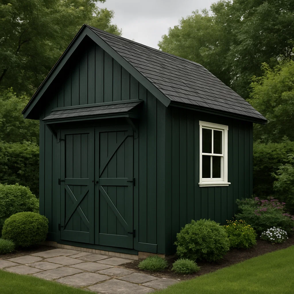 Caseta de jardín. caseta de almacenamiento verde oscuro de madera para exteriores. 210x180 cm