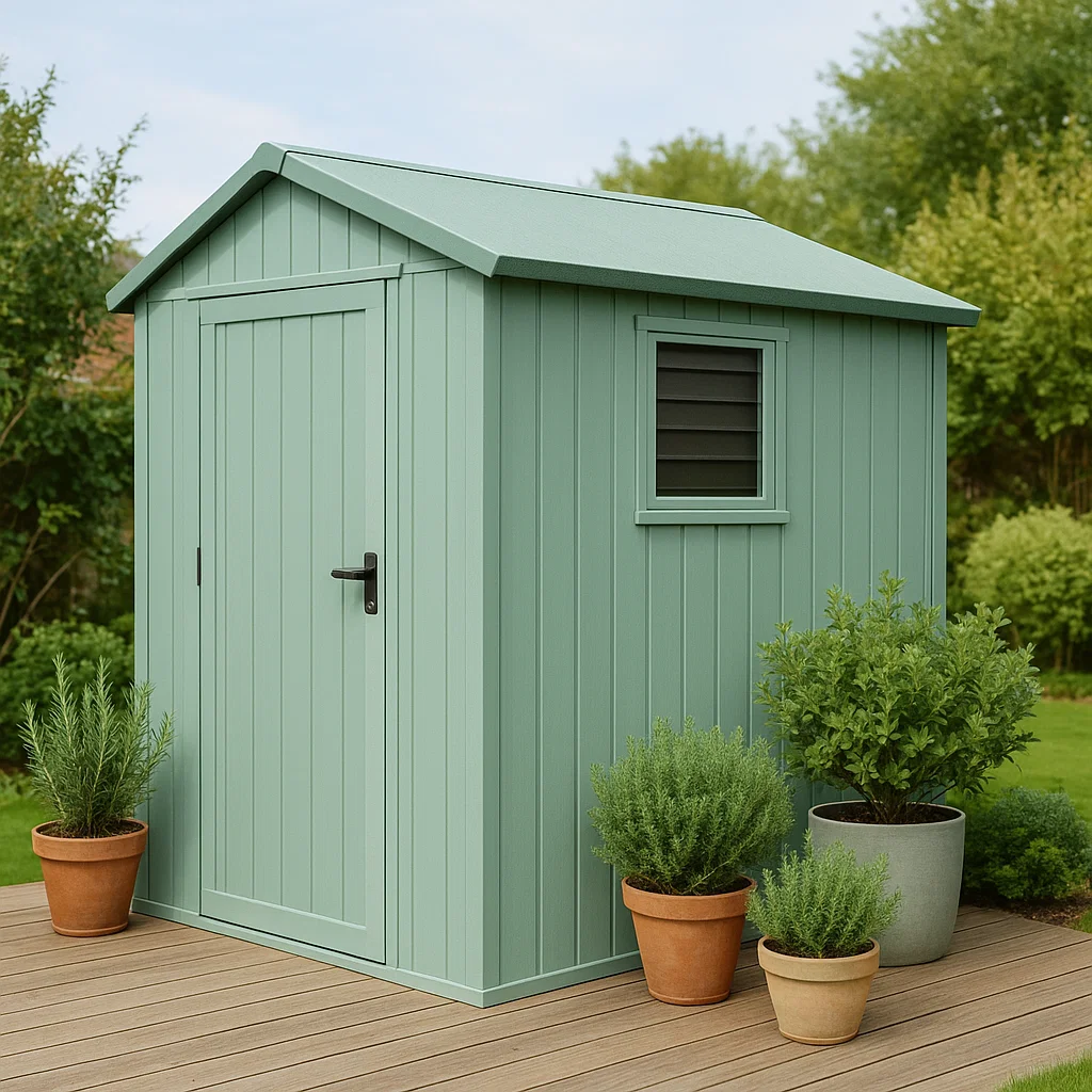 Caseta de jardín verde madera sintética para exteriores 180x120x210 cm