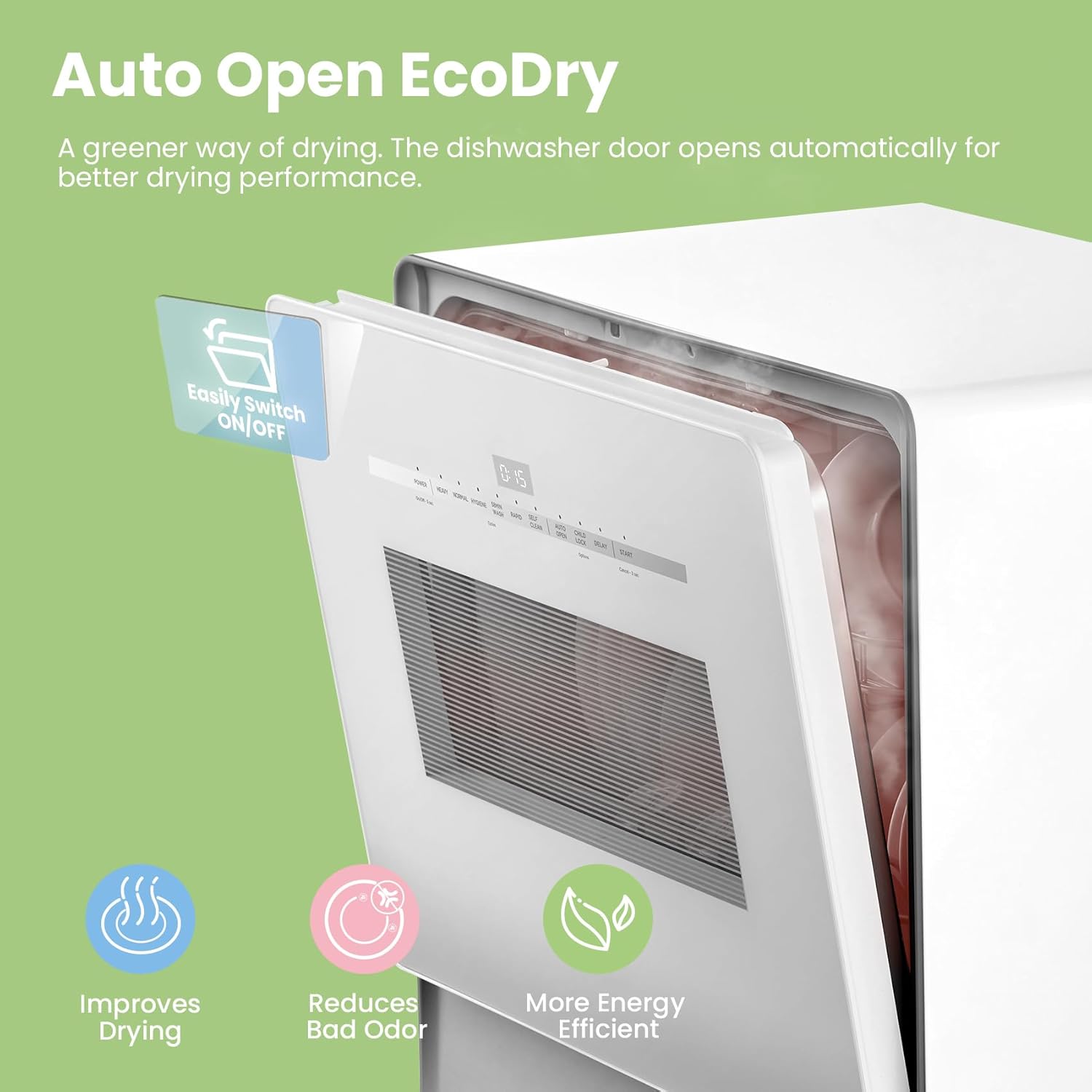 COMFEE' Portable Dishwasher, Countertop Dishwasher with 3 Place Settings, Mini Dishwasher with More Space Inside, 6 Programs, Auto-Open Drying, Touch Control, White