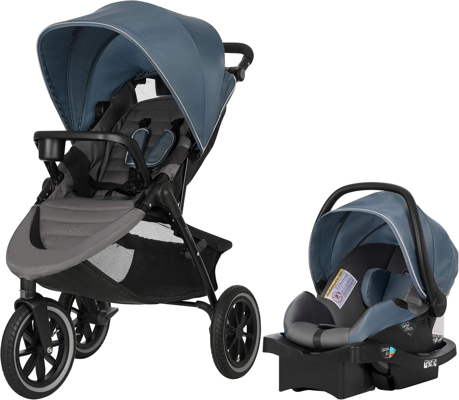 Evenflo Folio3 Stroll and Jog Travel System with LiteMax 35 Infant Car Seat (Skyline Blue)