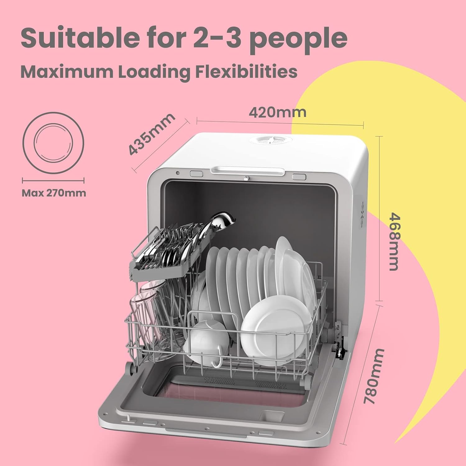 COMFEE' KWH-TD305-W TD305-W Dishwashers, 3 Place Setting, Black&White