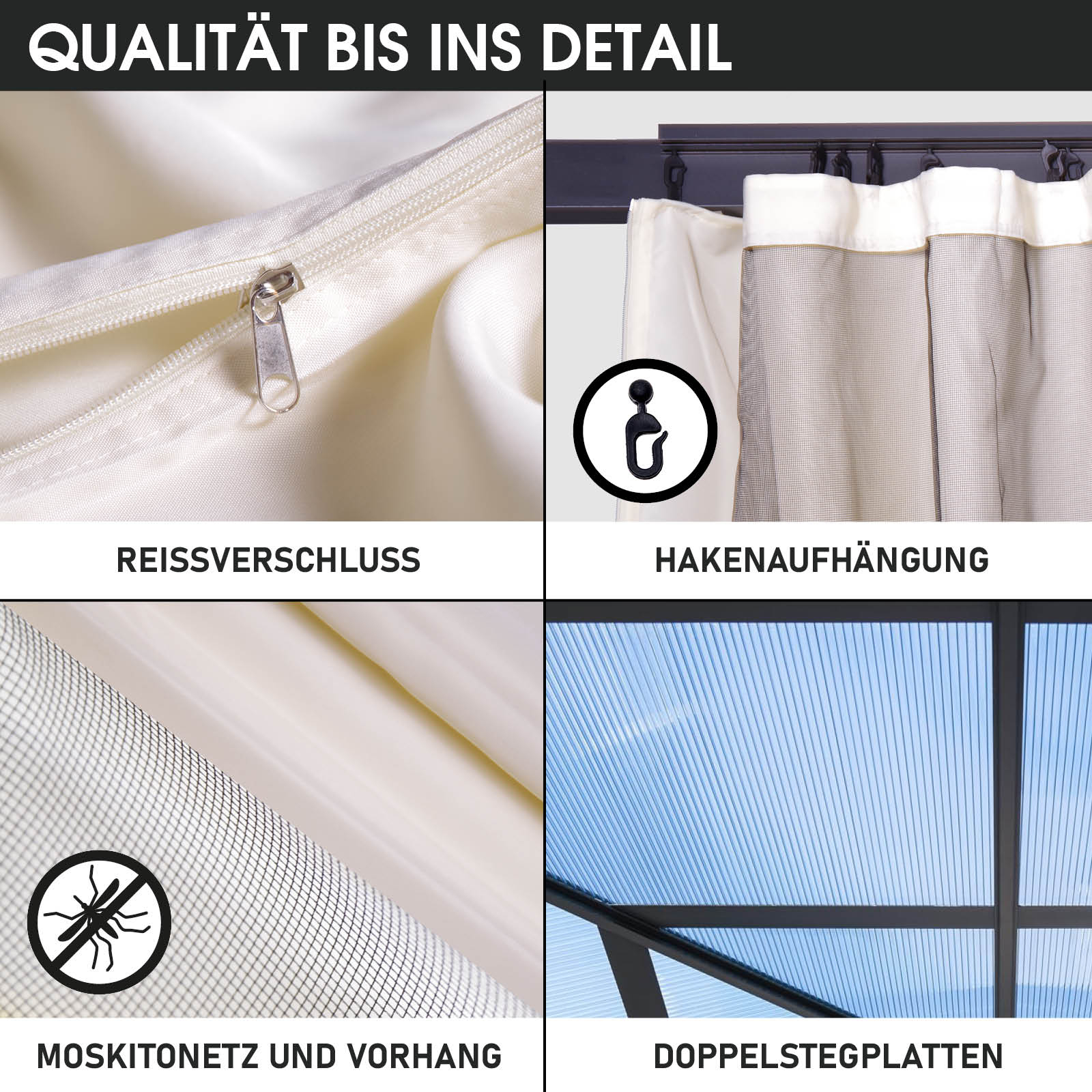 BRAST Alu-Pavillon PREMIUM 3.6x4.8m beige inkl. LEDs