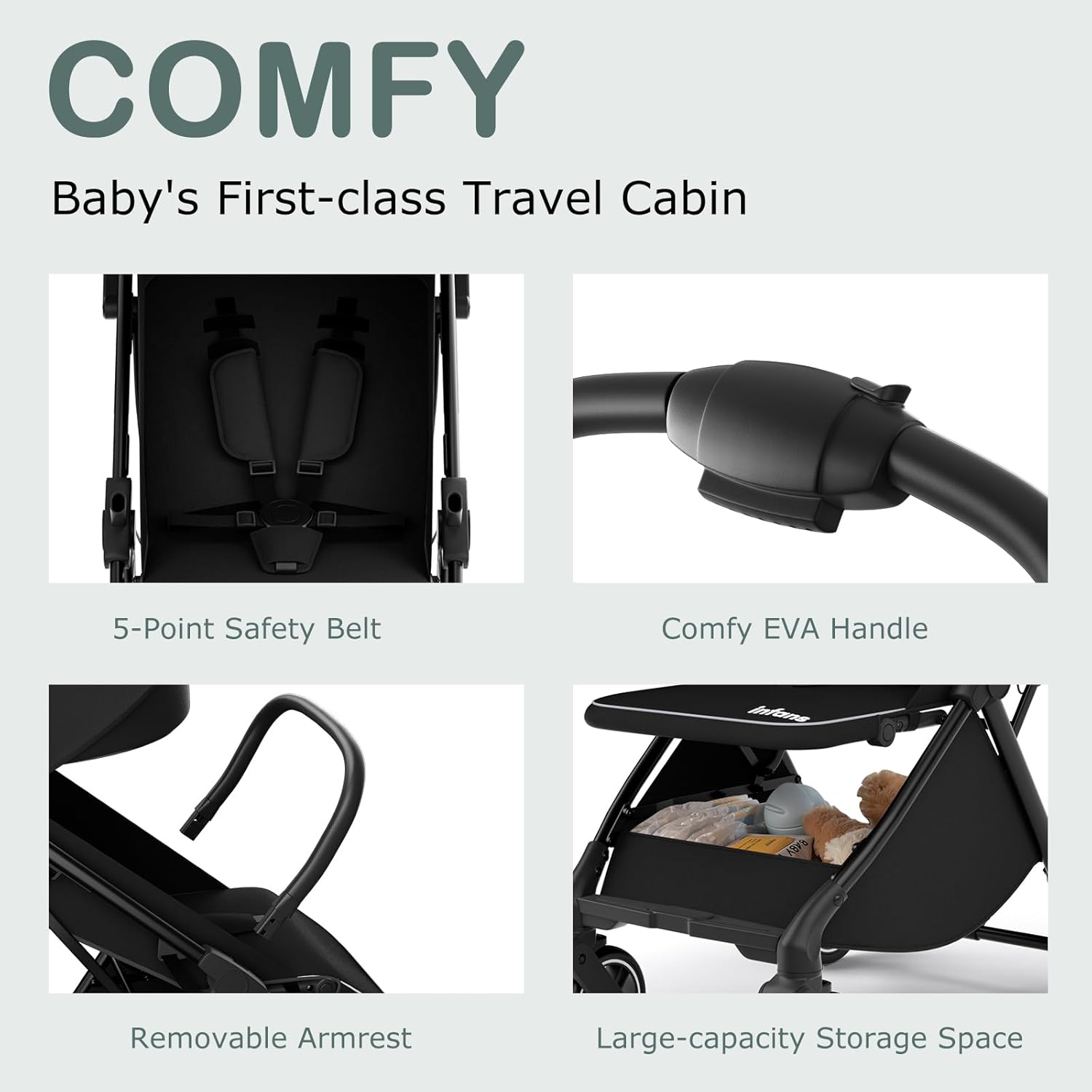 INFANS Lightweight Baby Stroller, One-Hand Gravity Fold, Compact Travel Stroller for Airplane with Aluminium Frame Adjustable Backrest, Foldable Toddler Stroller for Infant 0-36 Month