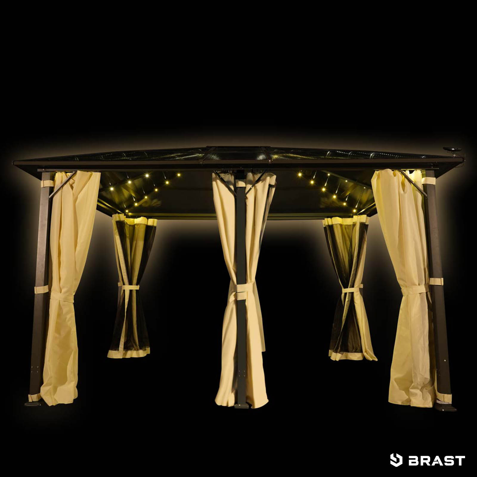 BRAST Alu-Pavillon PREMIUM 3.6x4.8m beige inkl. LEDs