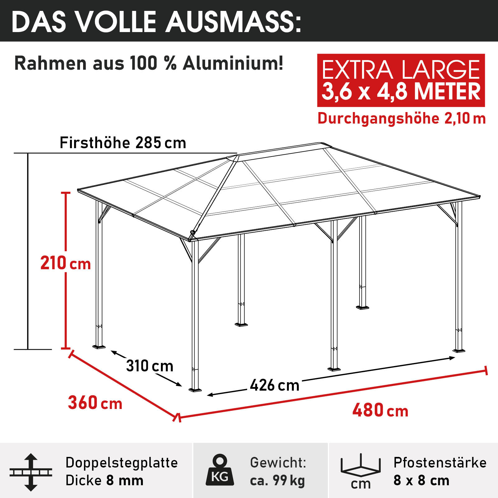 BRAST Alu Pavillon PREMIUM 3.6x4.8m beige