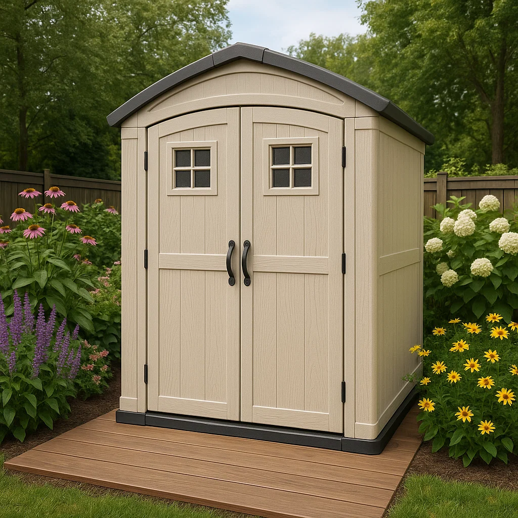 Caseta de jardín. caseta beige de resina para exterior. 170x120x215 cm
