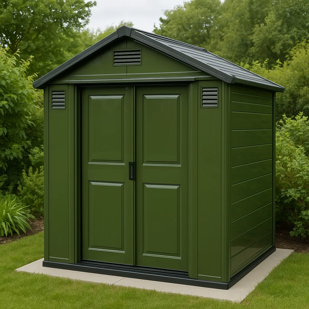 Caseta de Jardín Verde Oscuro. Metal para Jardín Exterior. 213×127×195 cm