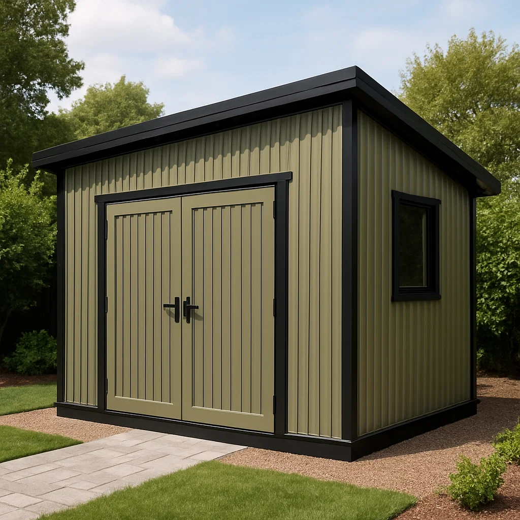 Caseta de Jardín Verde Oliva de metal para jardines exteriores. 240×200×210 cm