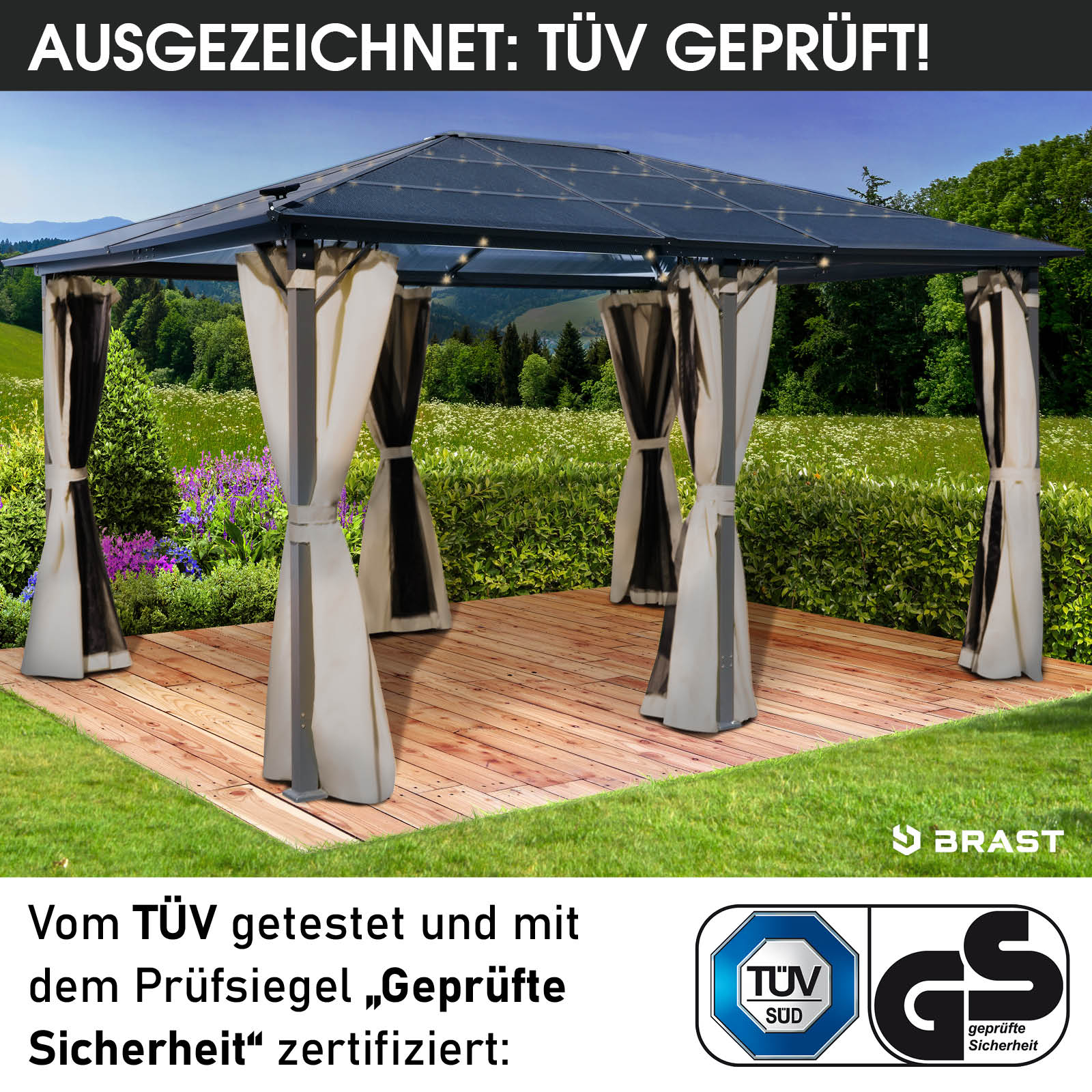 BRAST Alu-Pavillon PREMIUM 3.6x4.8m beige inkl. LEDs
