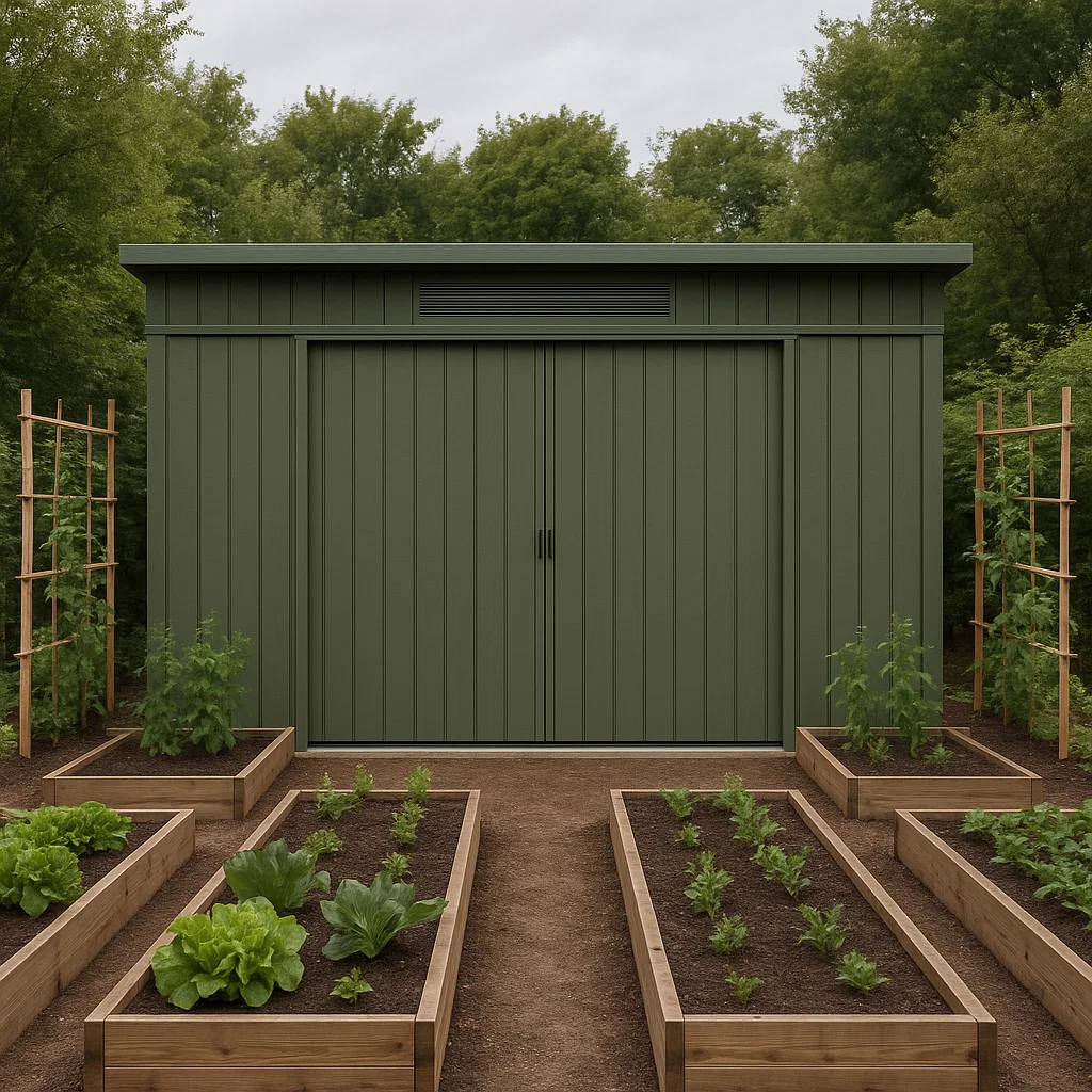 Caseta de Jardín Verde Oliva. Metal para Jardín Exterior. 260×190×210 cm