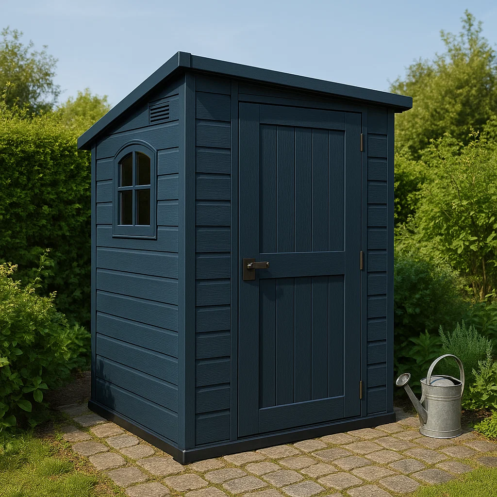 Caseta de jardín azul oscuro. material compuesto para jardín exterior. 140x90x190 cm
