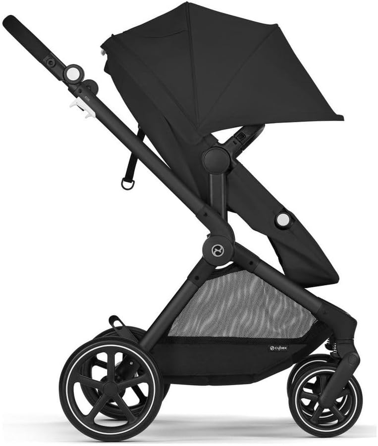Cybex EOS 5-in-1 Travel Stroller + Aton 2 Infant Car Seat with SensorSafe & Load Leg – Converts from Carriage to Reversible Toddler Seat, Travel System Ready, Lightweight & Comfortable, Black/Black