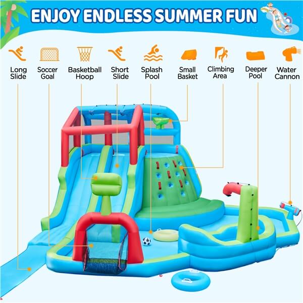 Yaheetech 9-in-1 Extra Long Water Slide Combo