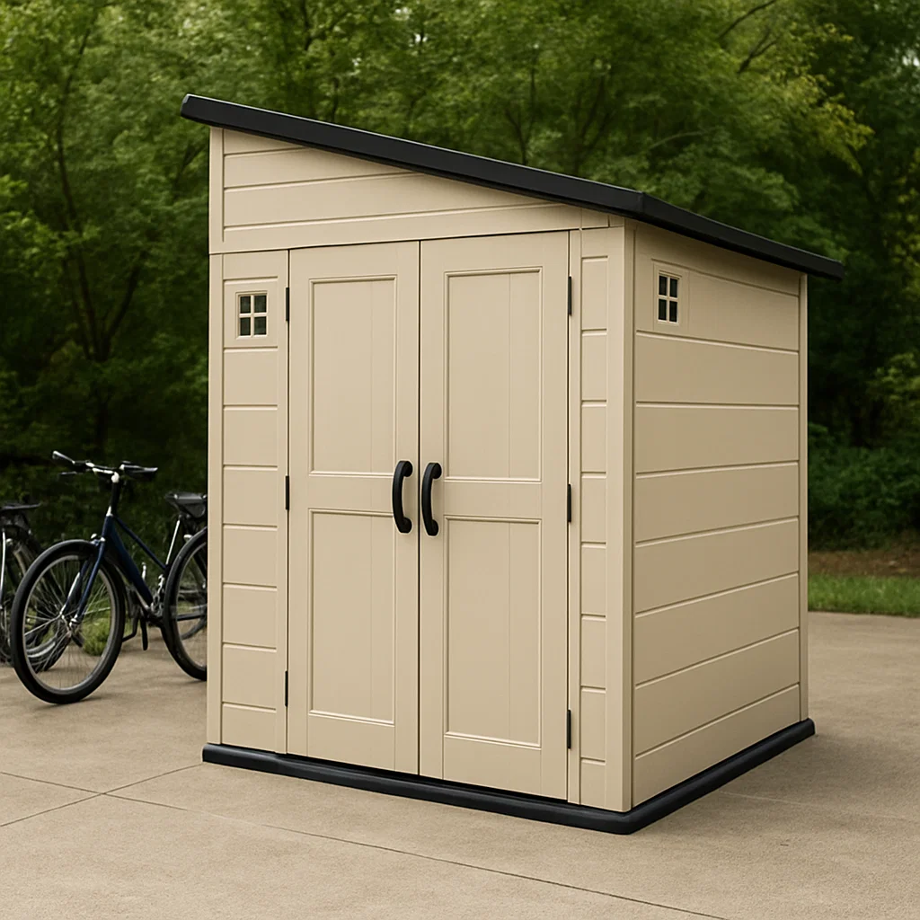 Caseta de Jardín Beige con Negro Material Compuesto Jardín Exterior 185×115×200 cm