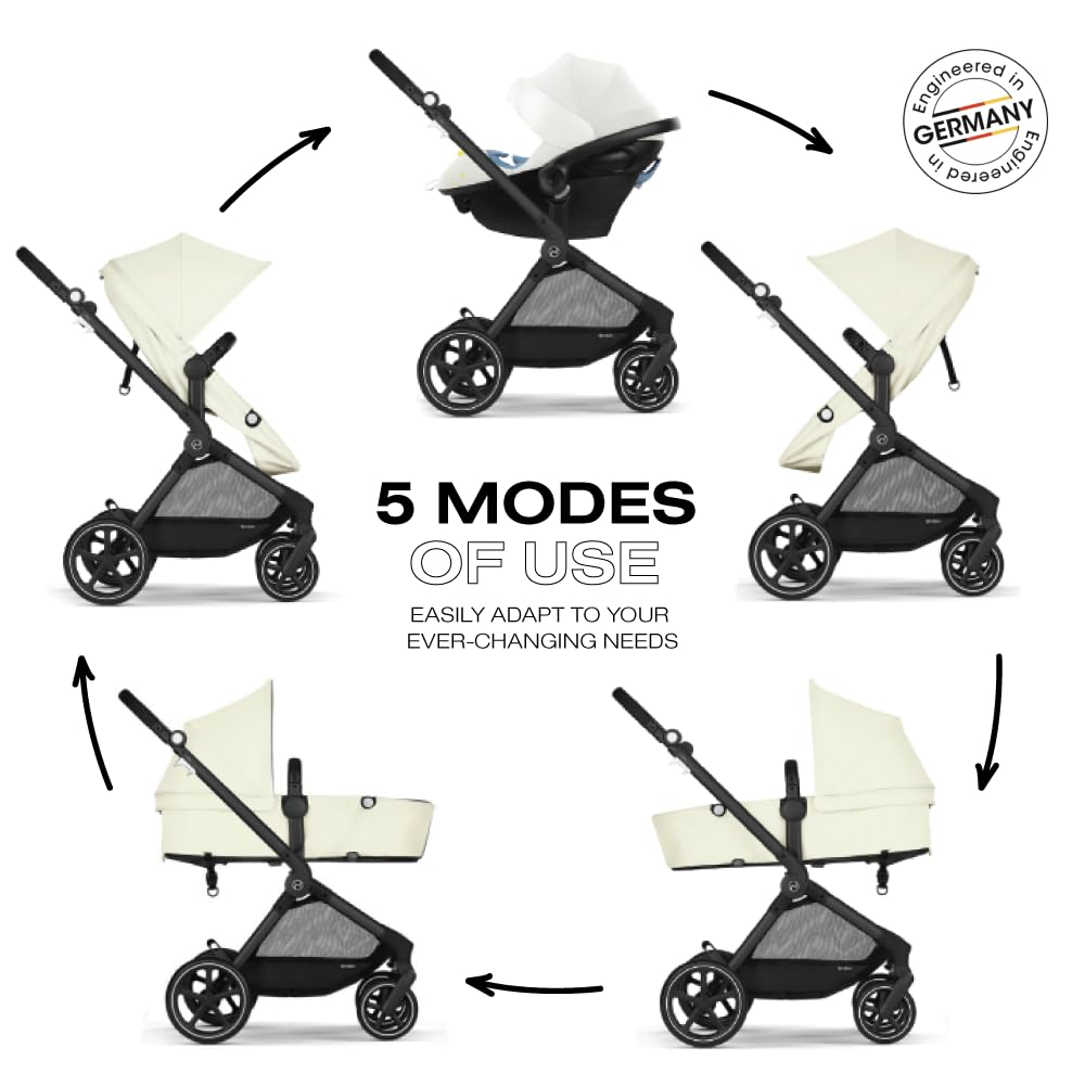 Cybex EOS 5-in-1 Travel System Stroller + Lightweight Aton G Infant Car Seat, Seashell Beige