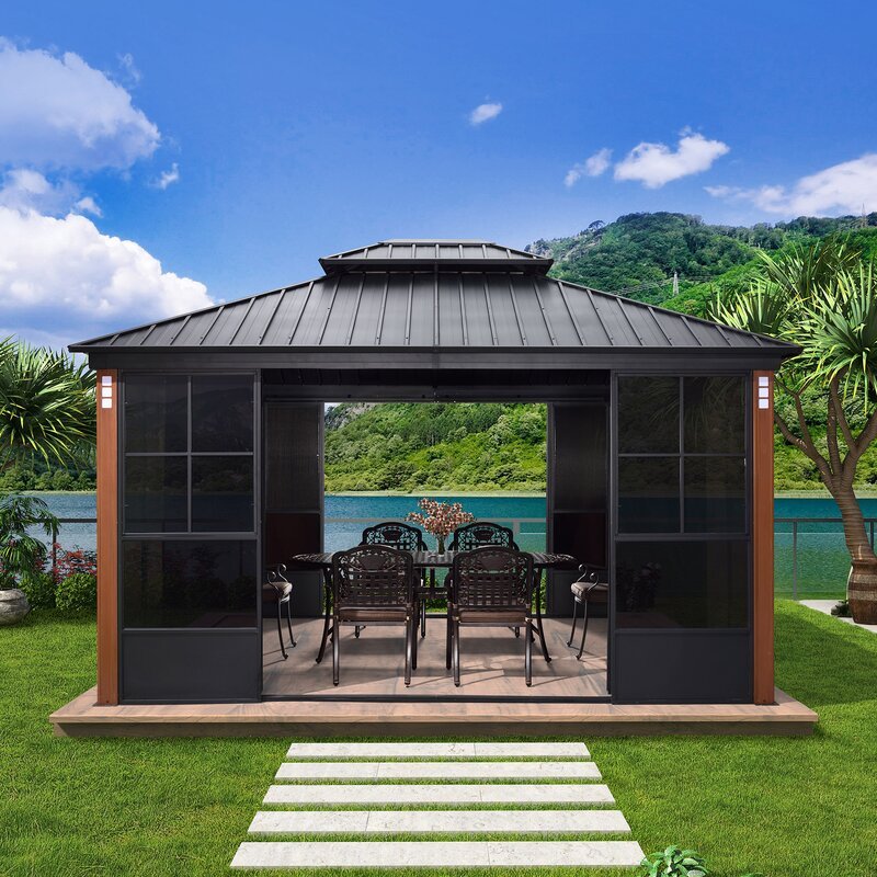 Double Tier 14 Ft. W x 12 Ft. D Metal Patio Gazebo