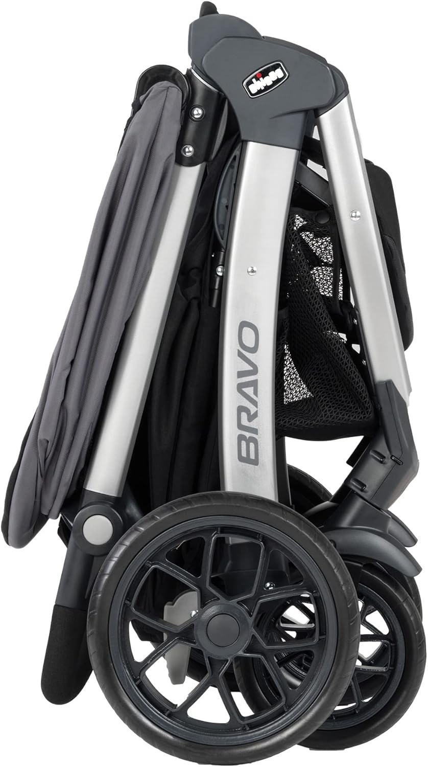 Chicco Bravo 3-in-1 Trio Travel System, Bravo Quick-Fold Stroller with KeyFit 30 Infant Car Seat and Base, Car Seat and Stroller Combo, Camden/Black & Grey