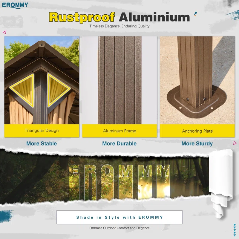 Outdoor Patio Gazebo. Hardtop Gazebo with Galvanized Steel Roof and Aluminum Frame