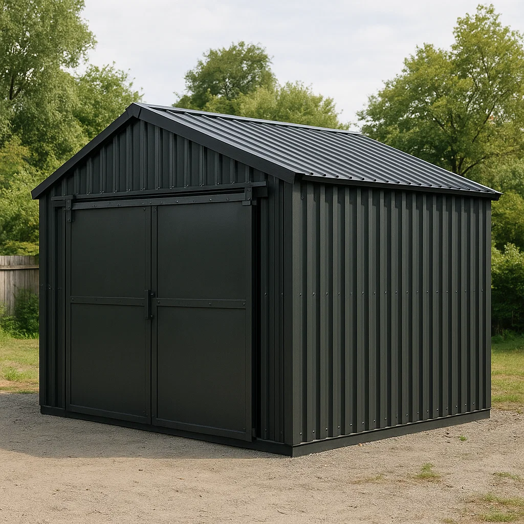 Caseta metálico de almacenamiento gris oscuro de acero galvanizado para jardín. 250x300x240 cm